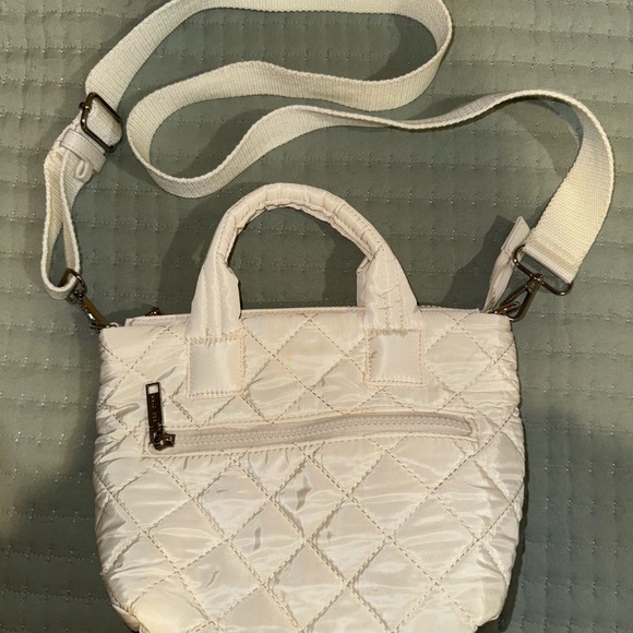 Rae Dunn quilted mini shopper crossbody bag. Adjustable strap. Cream color GUC - Picture 1 of 9
